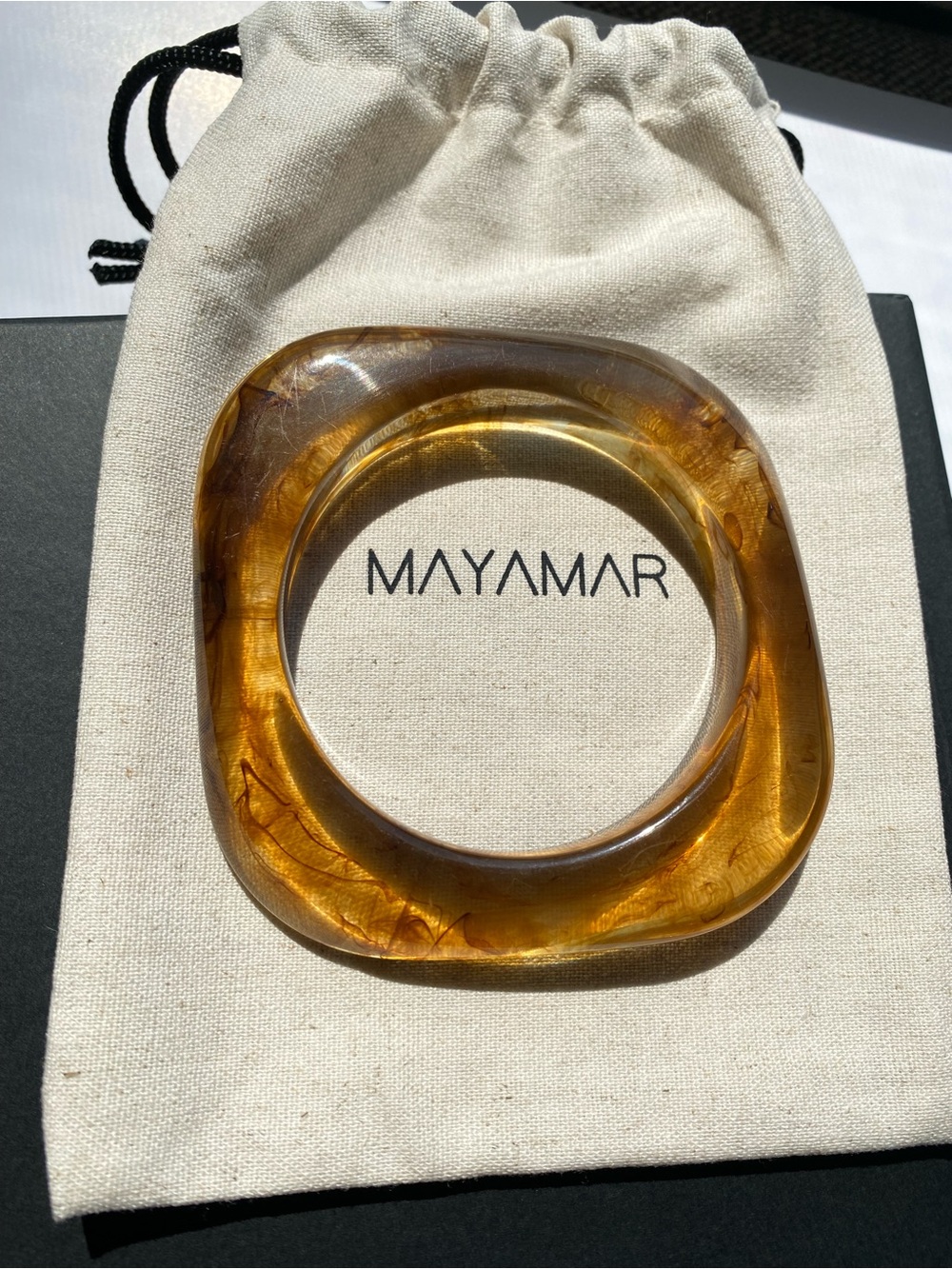 NEW Mayamar Smoked Coffee Square Resin Chunky Boho Layering Bracelet Bangle